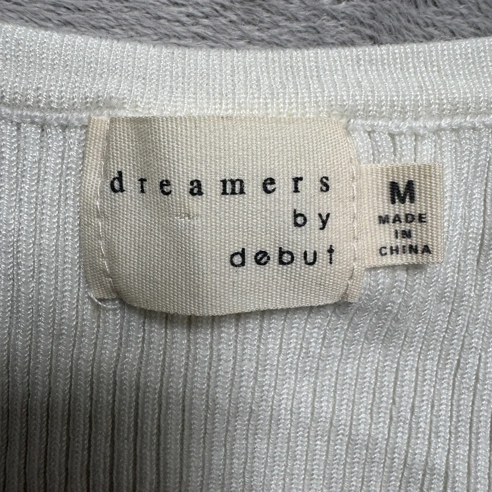 Dreamers By Debut Sweater Vest Womens Medium White‎ Ribbed Knit Lace Up Side